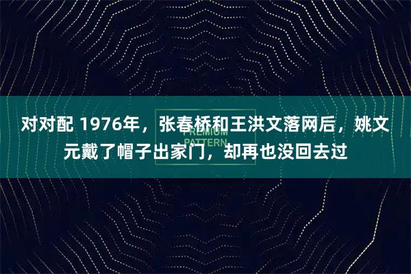 对对配 1976年，张春桥和王洪文落网后，姚文元戴了帽子出家门，却再也没回去过